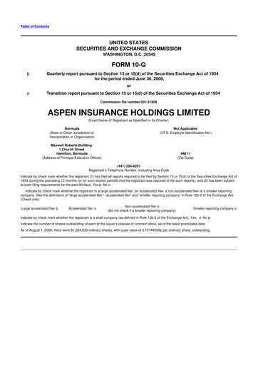 Thumbnail Aspen Insurance 10-Q Quarterly Report FY 