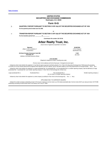 Thumbnail Arbor Realty Trust
 10-Q Quarterly Report FY 