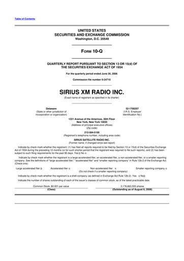 Thumbnail Sirius XM 10-Q Quarterly Report FY 