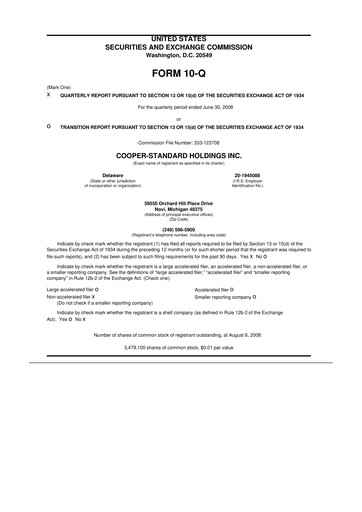 Thumbnail Cooper Standard 10-Q Quarterly Report FY 