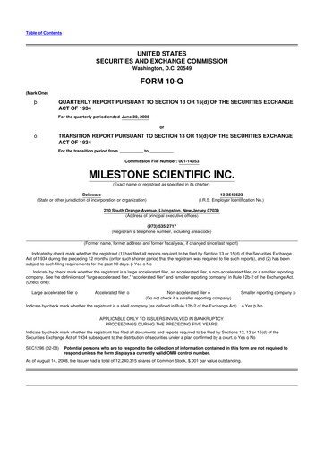 Vorschaubild Milestone Scientific 10-Q Quartalsbericht  