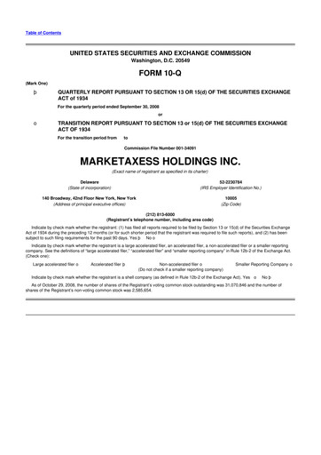 Thumbnail MarketAxess
 10-Q Quarterly Report FY 