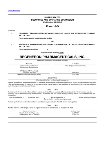 Thumbnail Regeneron Pharmaceuticals 10-Q Quarterly Report FY 
