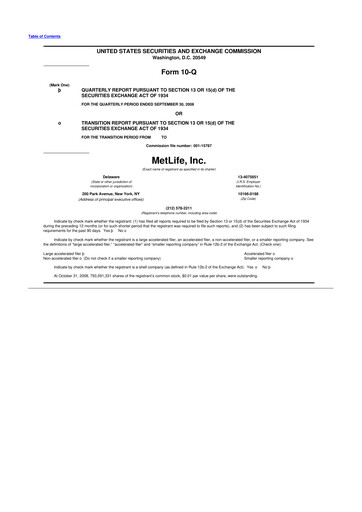 Thumbnail MetLife 10-Q Quarterly Report FY 