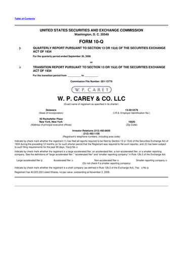 Thumbnail W. P. Carey 10-Q Quarterly Report FY 