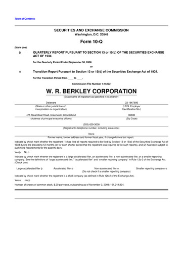 Thumbnail W. R. Berkley 10-Q Quarterly Report FY 