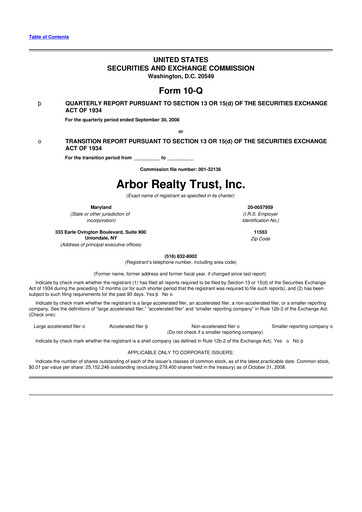 Thumbnail Arbor Realty Trust
 10-Q Quarterly Report FY 