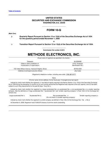 Thumbnail Methode Electronics
 10-Q Quarterly Report FY 