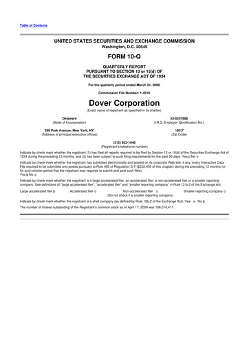 Thumbnail Dover Corporation 10-Q Quarterly Report FY 
