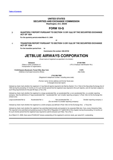 Thumbnail Jetblue Airways
 10-Q Quarterly Report FY 
