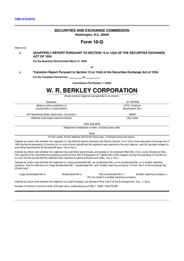 Thumbnail W. R. Berkley 10-Q Quarterly Report FY 
