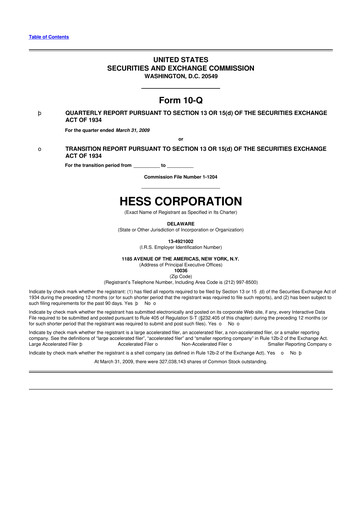 Thumbnail Hess 10-Q Quarterly Report FY 
