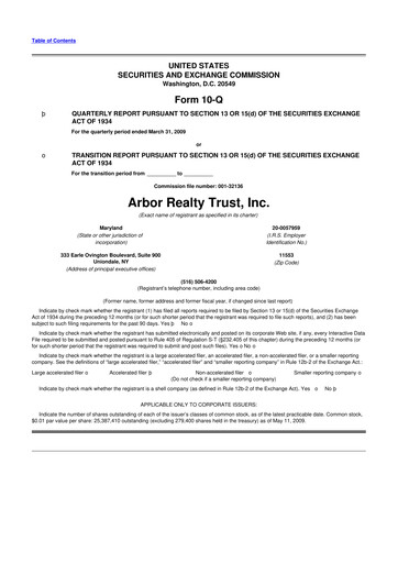 Thumbnail Arbor Realty Trust
 10-Q Quarterly Report FY 