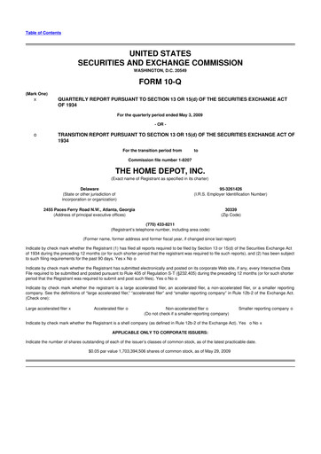 Thumbnail Home Depot 10-Q Quarterly Report FY 