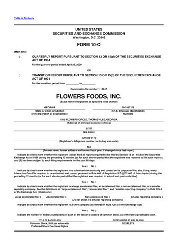 Thumbnail Flowers Foods
 10-Q Quarterly Report FY 