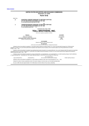 Thumbnail Toll Brothers
 10-Q Quarterly Report FY 