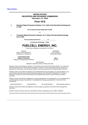 Thumbnail FuelCell Energy
 10-Q Quarterly Report FY 