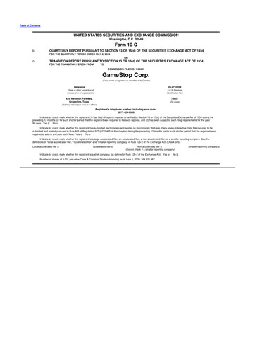 Thumbnail GameStop
 10-Q Quarterly Report FY 