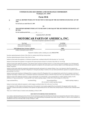 Thumbnail Motorcar Parts of America 10-K Annual Report 
