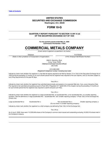 Thumbnail Commercial Metals Company 10-Q Quarterly Report FY 