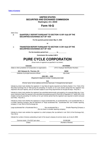 Thumbnail Pure Cycle (water) 10-Q Quarterly Report FY 