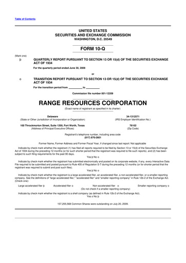 Thumbnail Range Resources
 10-Q Quarterly Report FY 