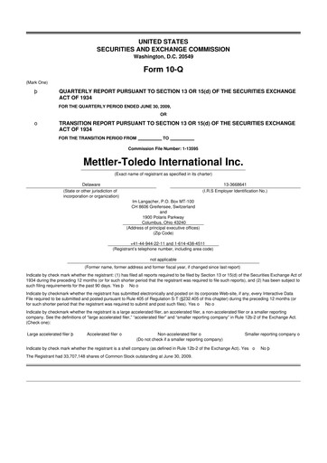 Thumbnail Mettler Toledo 10-Q Quarterly Report FY 