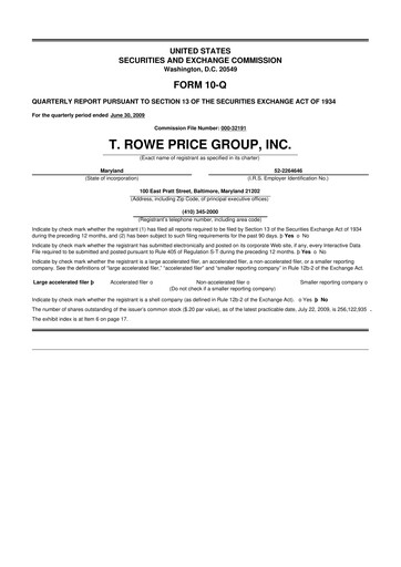 Thumbnail T. Rowe Price
 10-Q Quarterly Report FY 