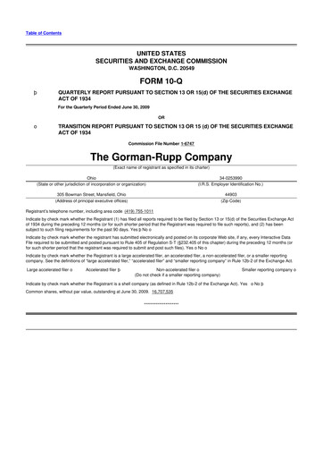 Thumbnail Gorman-Rupp 10-Q Quarterly Report FY 