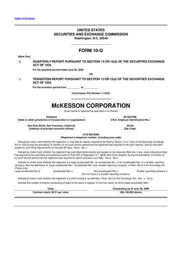 Thumbnail McKesson 10-Q Quarterly Report FY 