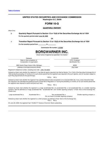 Thumbnail BorgWarner 10-Q Quarterly Report FY 