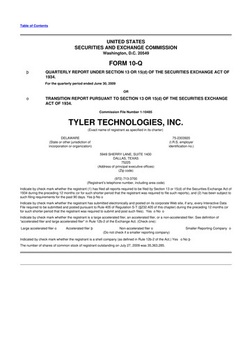 Thumbnail Tyler Technologies
 10-Q Quarterly Report FY 