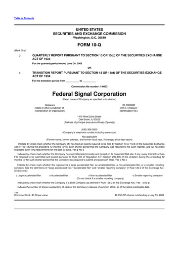 Thumbnail Federal Signal 10-Q Quarterly Report FY 