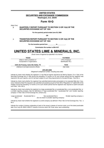 Thumbnail United States Lime & Minerals  10-Q Quarterly Report FY 