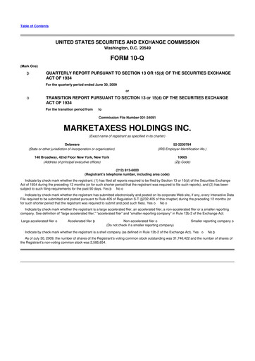 Thumbnail MarketAxess
 10-Q Quarterly Report FY 