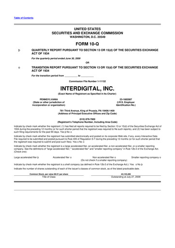 Thumbnail InterDigital
 10-Q Quarterly Report FY 