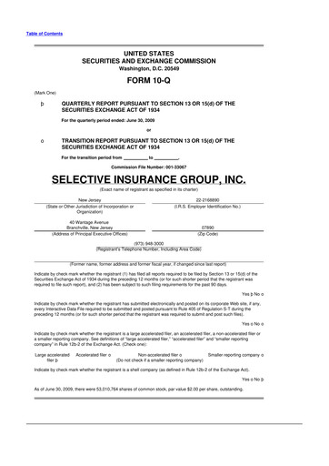 Thumbnail Selective Insurance 10-Q Quarterly Report FY 