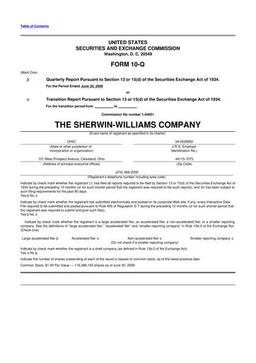 Thumbnail Sherwin-Williams 10-Q Quarterly Report FY 