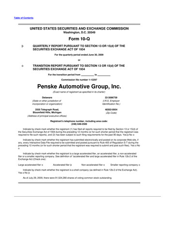 Thumbnail Penske Automotive Group 10-Q Quarterly Report FY 