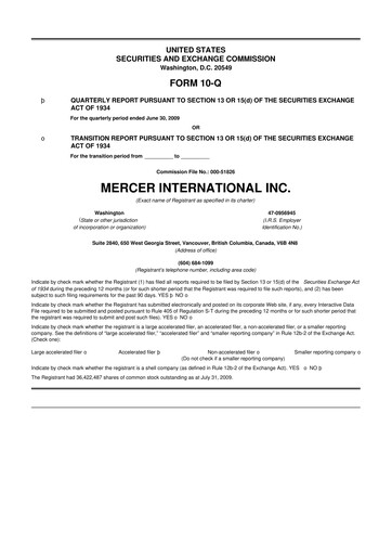 Vorschaubild Mercer International 10-Q Quartalsbericht  