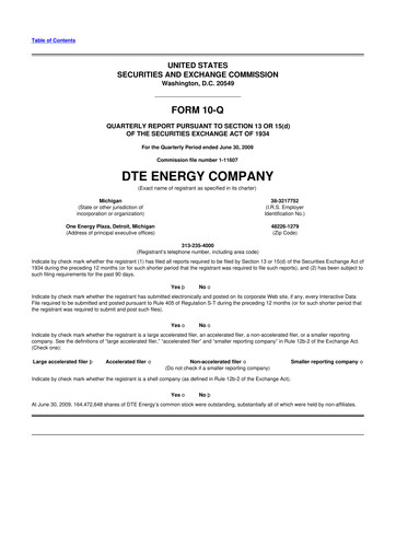 Thumbnail DTE Energy
 10-Q Quarterly Report FY 