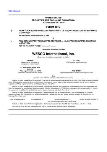 Thumbnail WESCO International
 10-Q Quarterly Report FY 
