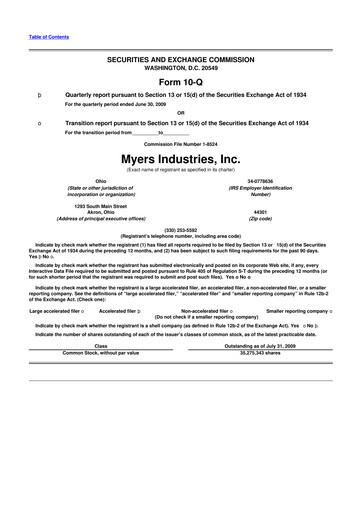 Thumbnail Myers Industries 10-Q Quarterly Report FY 