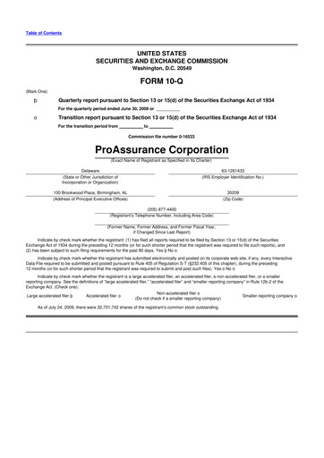 Miniature ProAssurance 10-Q Rapport trimestriel  