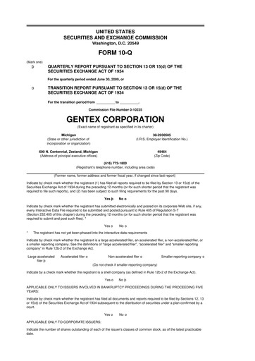 Thumbnail Gentex 10-Q Quarterly Report FY 