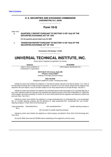 Thumbnail Universal Technical Institute 10-Q Quarterly Report FY 