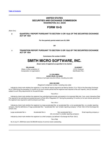 Miniature Smith Micro Software
 10-Q Rapport trimestriel  
