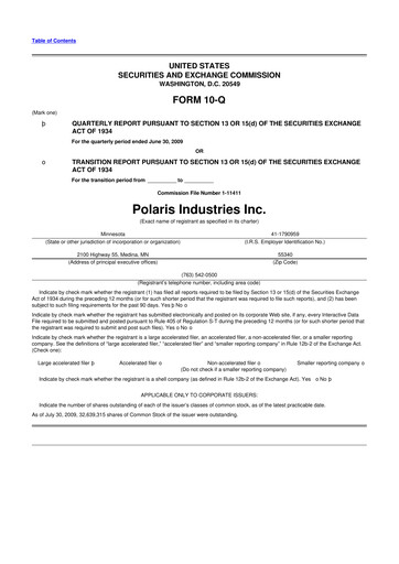 Thumbnail Polaris 10-Q Quarterly Report FY 