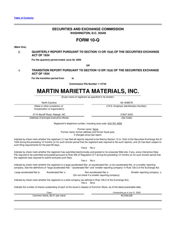 Thumbnail Martin Marietta Materials 10-Q Quarterly Report FY 