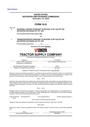 Thumbnail Tractor Supply 10-Q Quarterly Report FY 